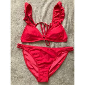 Sand Castle Bikini 2 Pc Women's XL Ruffle Tie Mid Rise Coral Pink